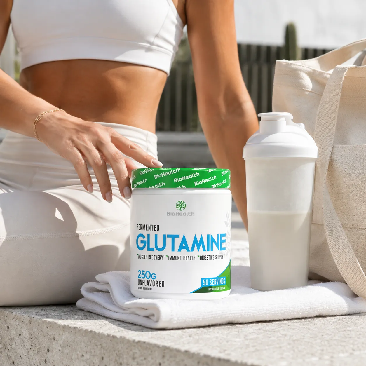 BioHealth Fermented L-Glutamine polvere recupero 50 porzioni