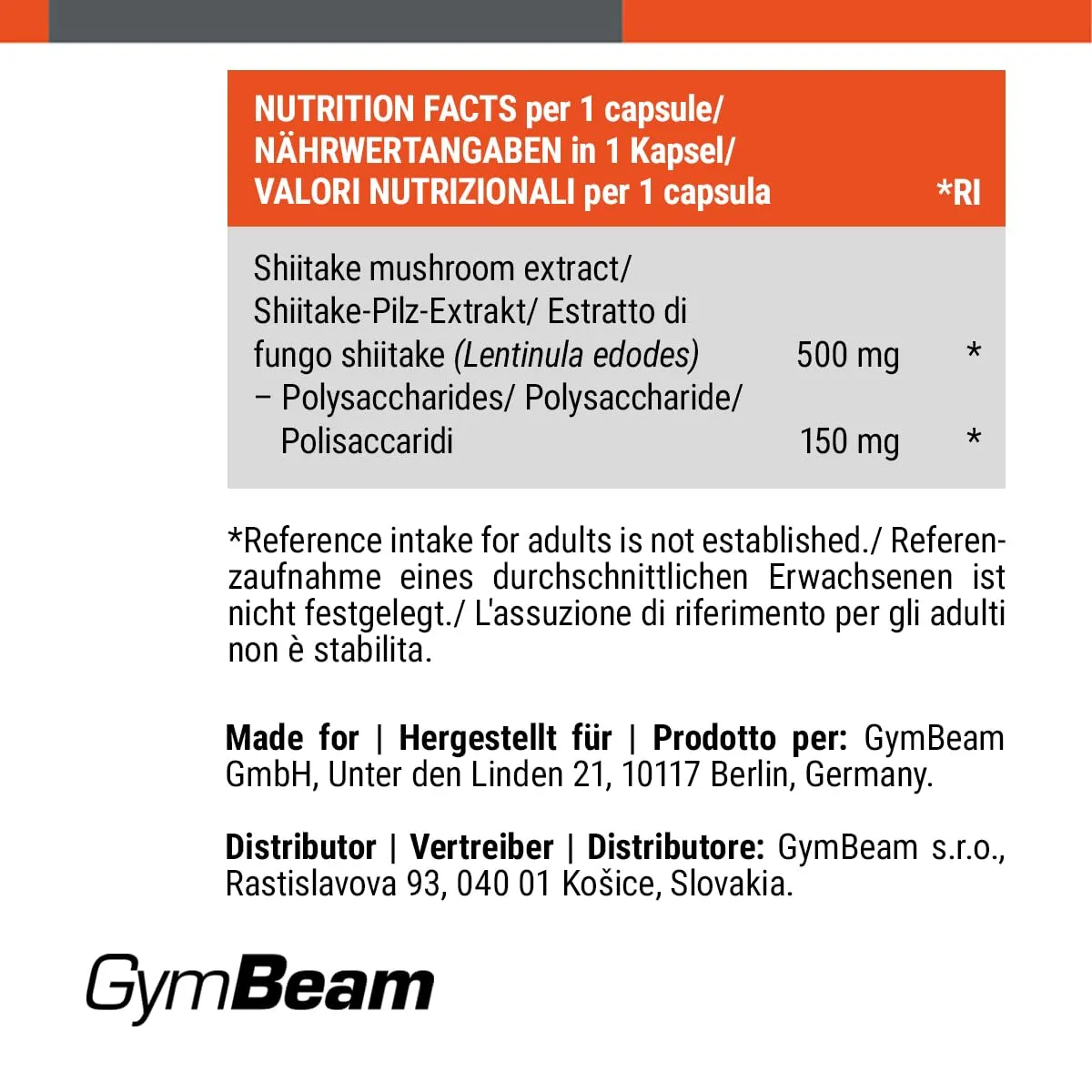 GymBeam Shiitake Estratto 90 cps polisaccaridi