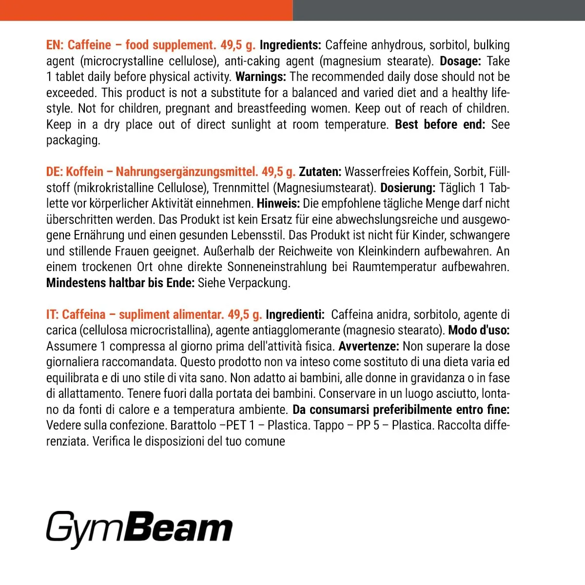 GymBeam Caffeina capsule 90 cpr stimolante energia