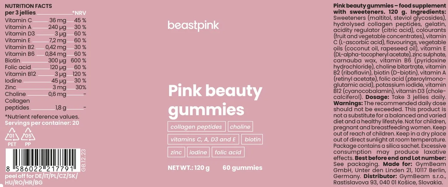 GymBeam Pink Beauty caramelle gommose 60 capsule