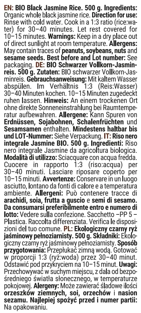 GymBeam Riso Nero Jasmine Bio riso 500 g