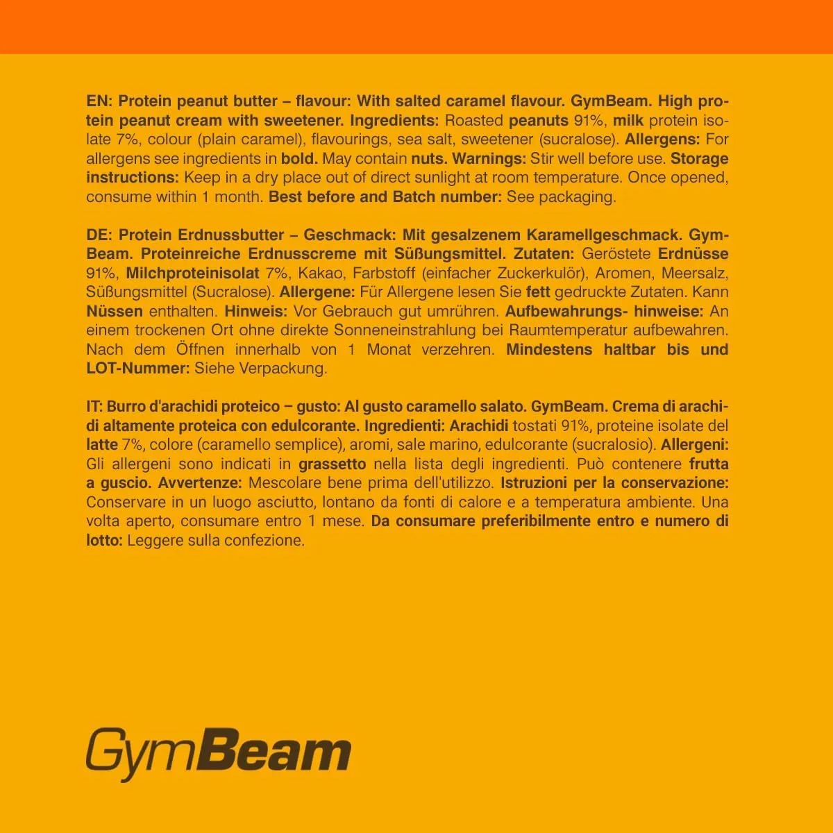 GymBeam Burro di Arachidi Proteico Cioccolato 900 g senza zuccheri