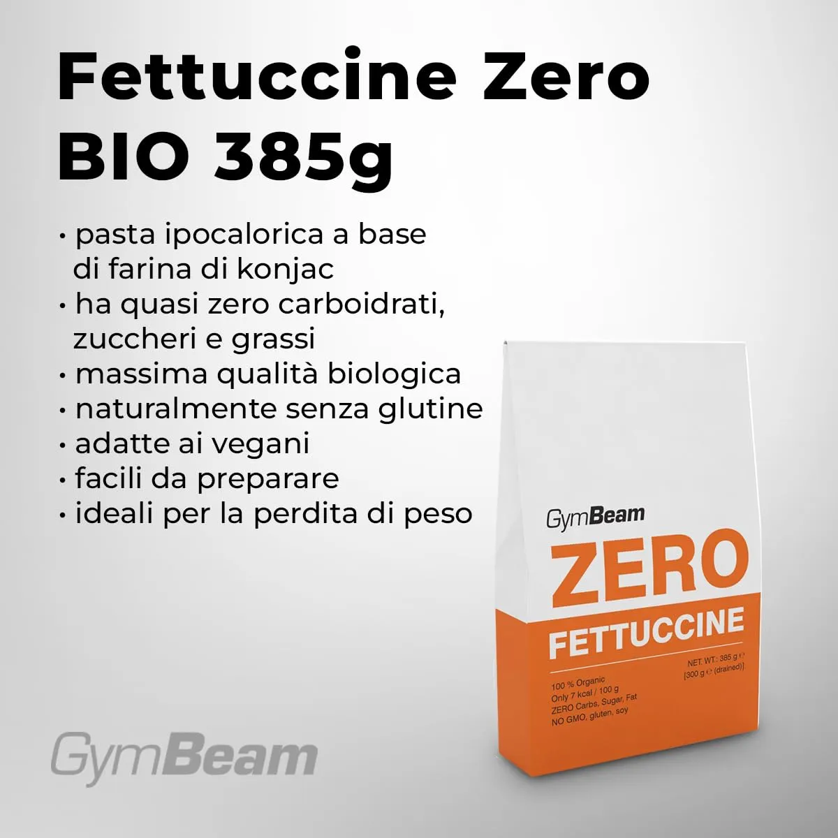 GymBeam Fettuccine Zero BIO pasta konjac 385 g senza glutine