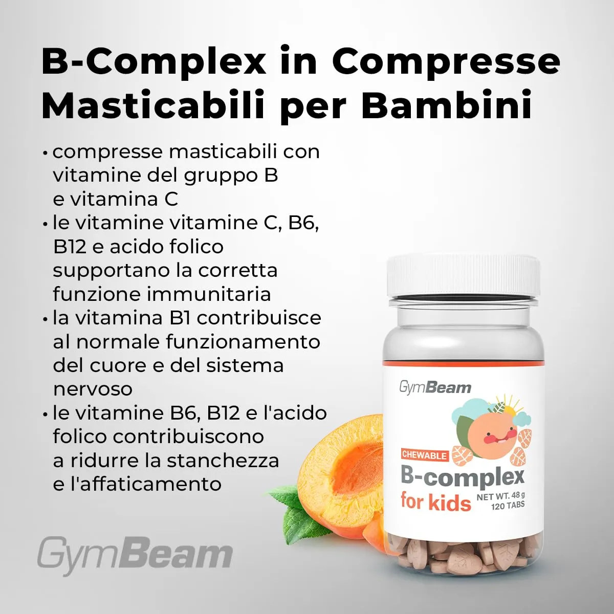 GymBeam B-Complex masticabili 120 cpr albicocca