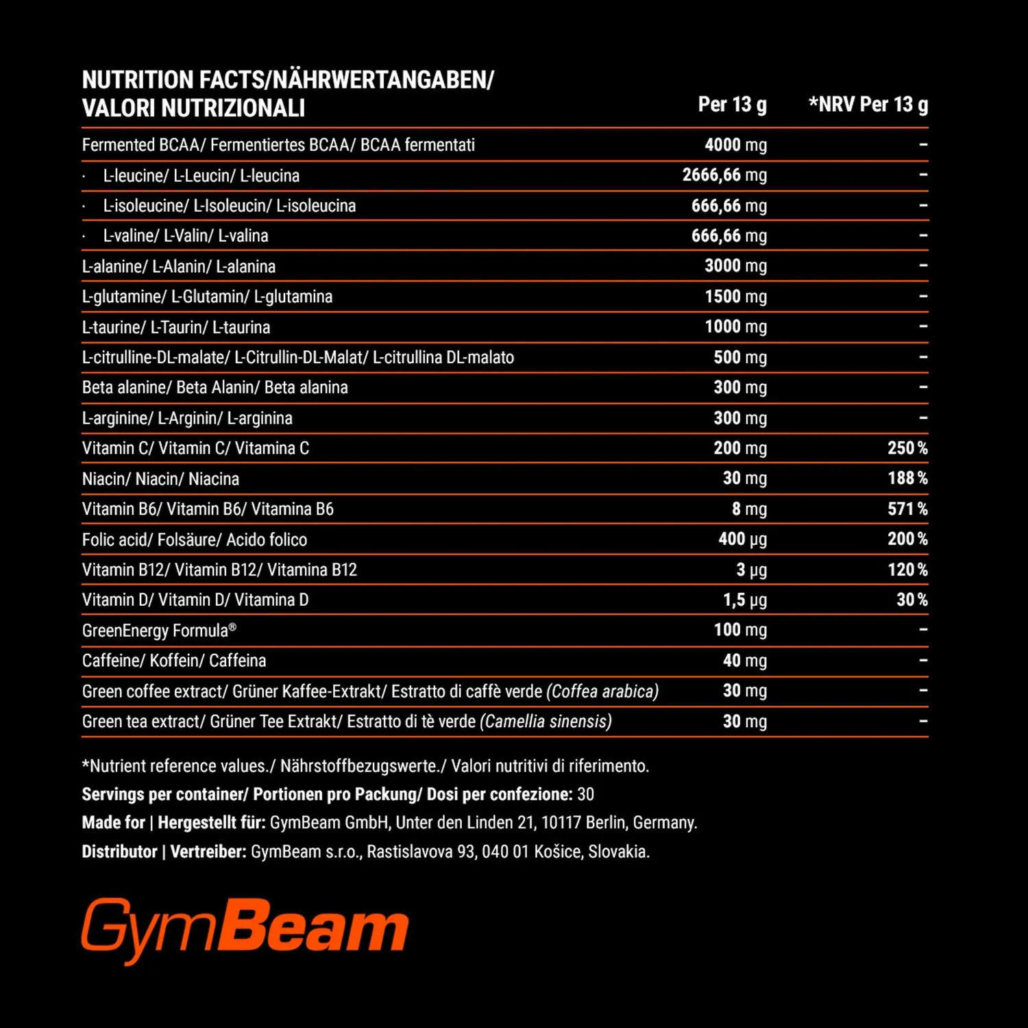 GymBeam ProAmino EAA polvere 390 g arancia energia