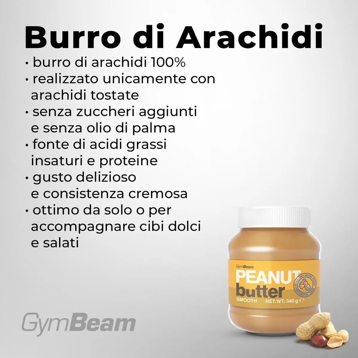 GymBeam Burro di Arachidi Cremoso 100% 340 g