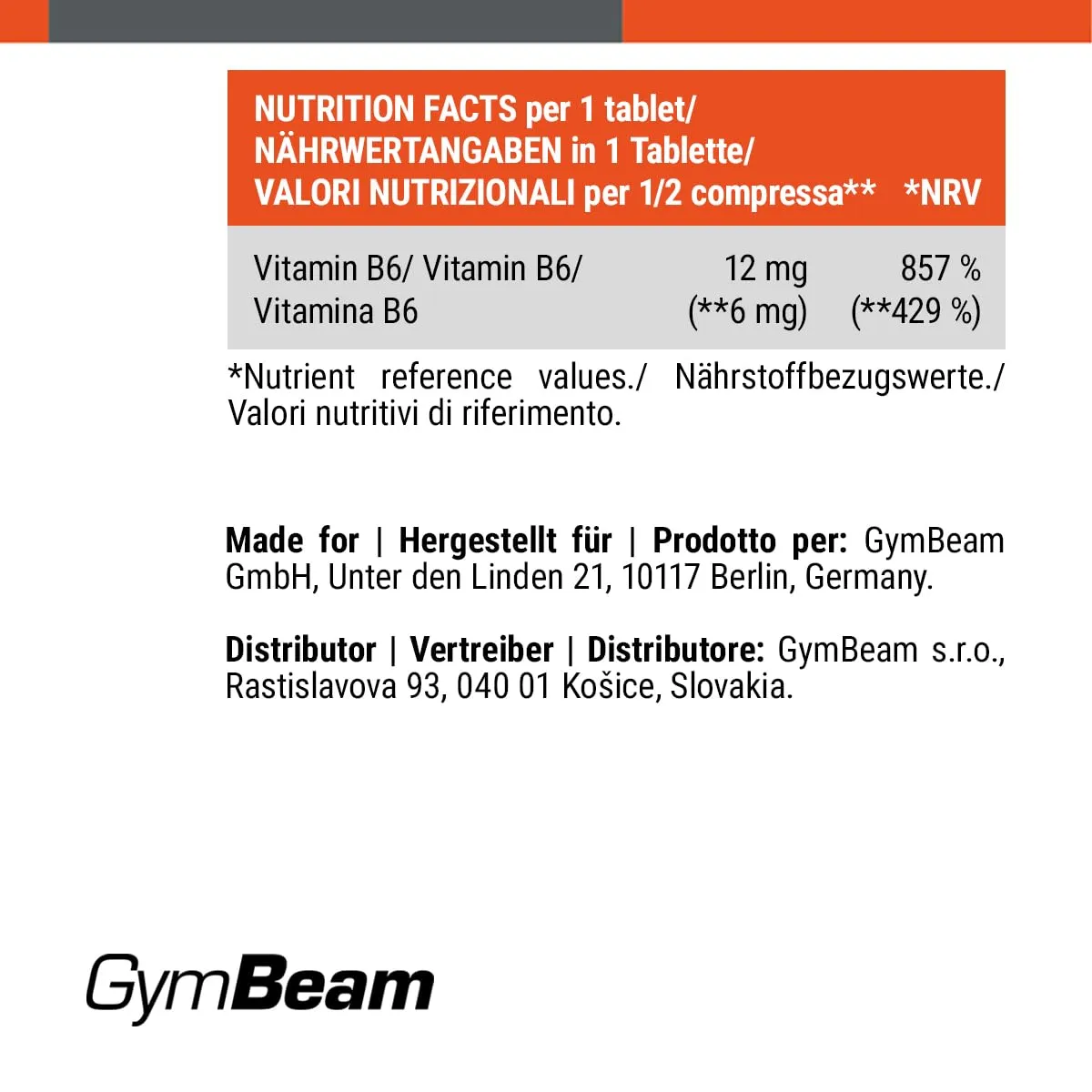 GymBeam Vitamina B6 Integratore 90 Compresse Fatica