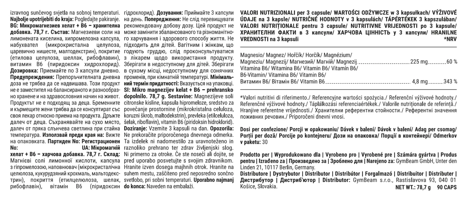 GymBeam Magnesio Chelato + B6 capsule 90 cps rilascio graduale