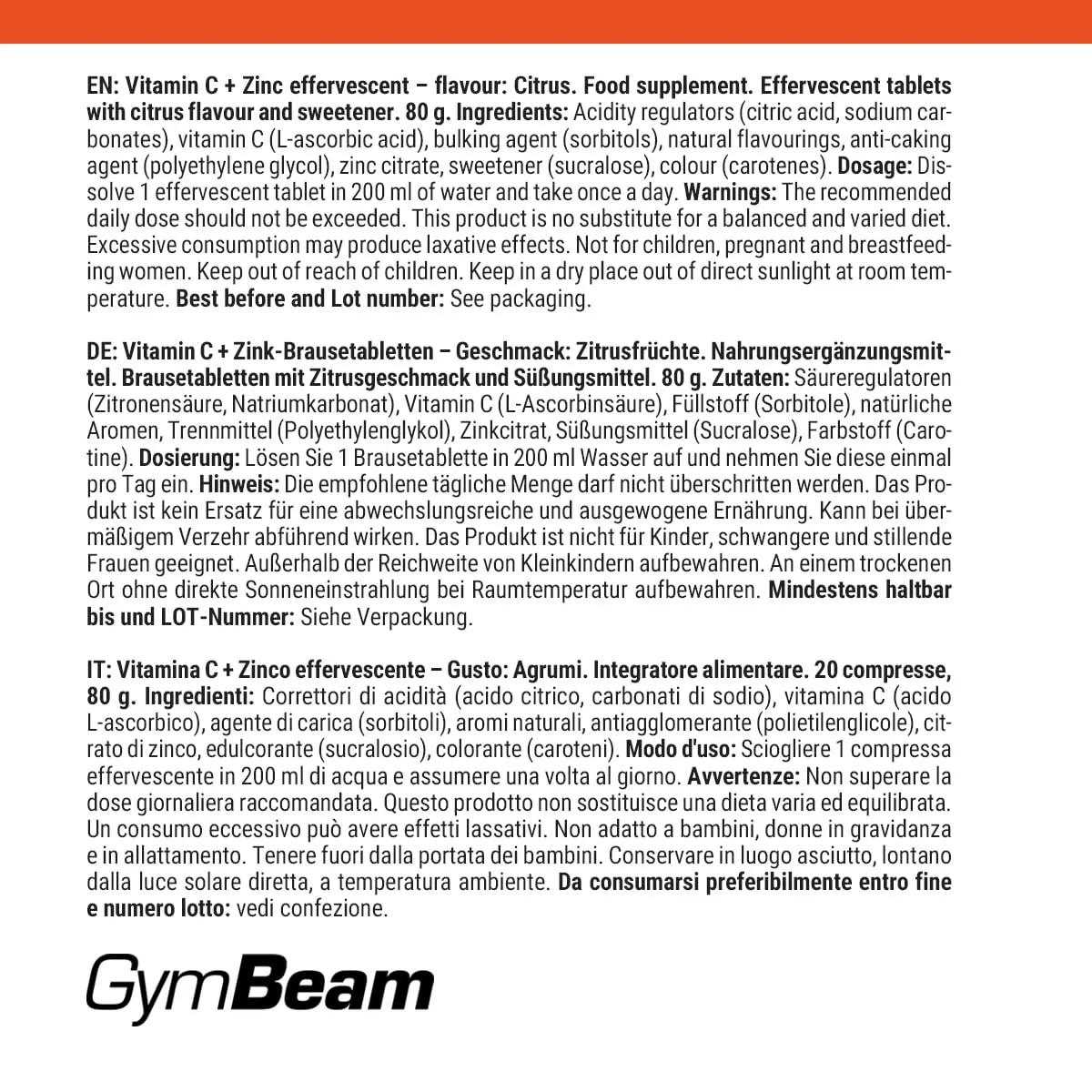 GymBeam Vitamina C + Zinco Effervescente compresse immunità
