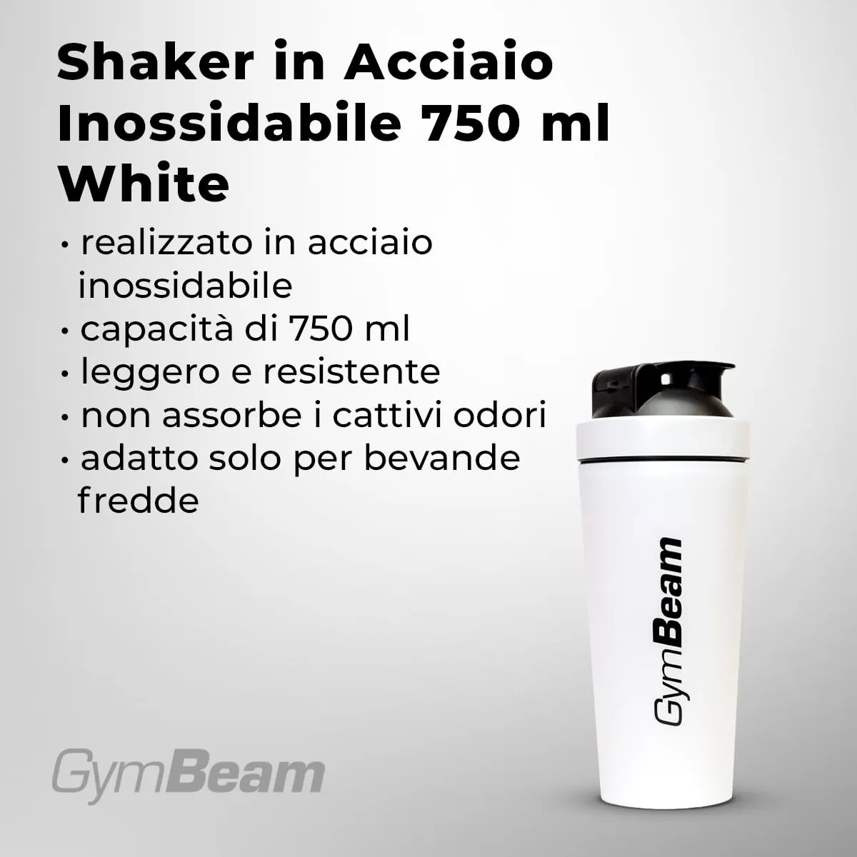 GymBeam Shaker Acciaio 750 ml Bianco con Filtro Proteine Fredde
