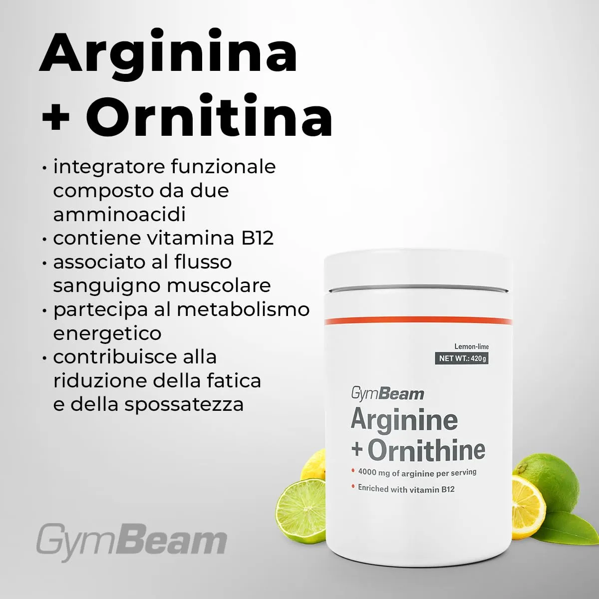 GymBeam Arginina Ornitina polvere 420 g lemon lime B12