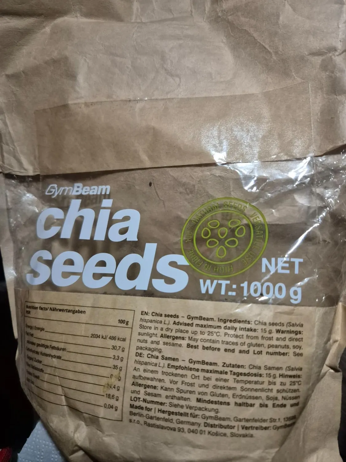 GymBeam Semi di Chia 900 g fibre proteine vegani