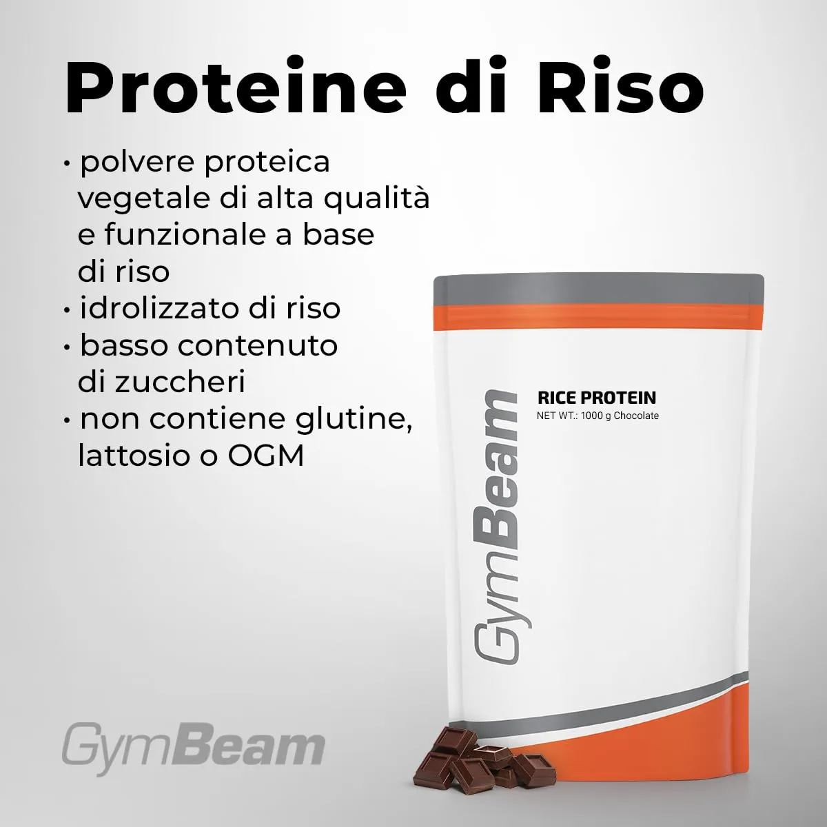 GymBeam Proteine di Riso 1000 g Cioccolato 79% Proteine