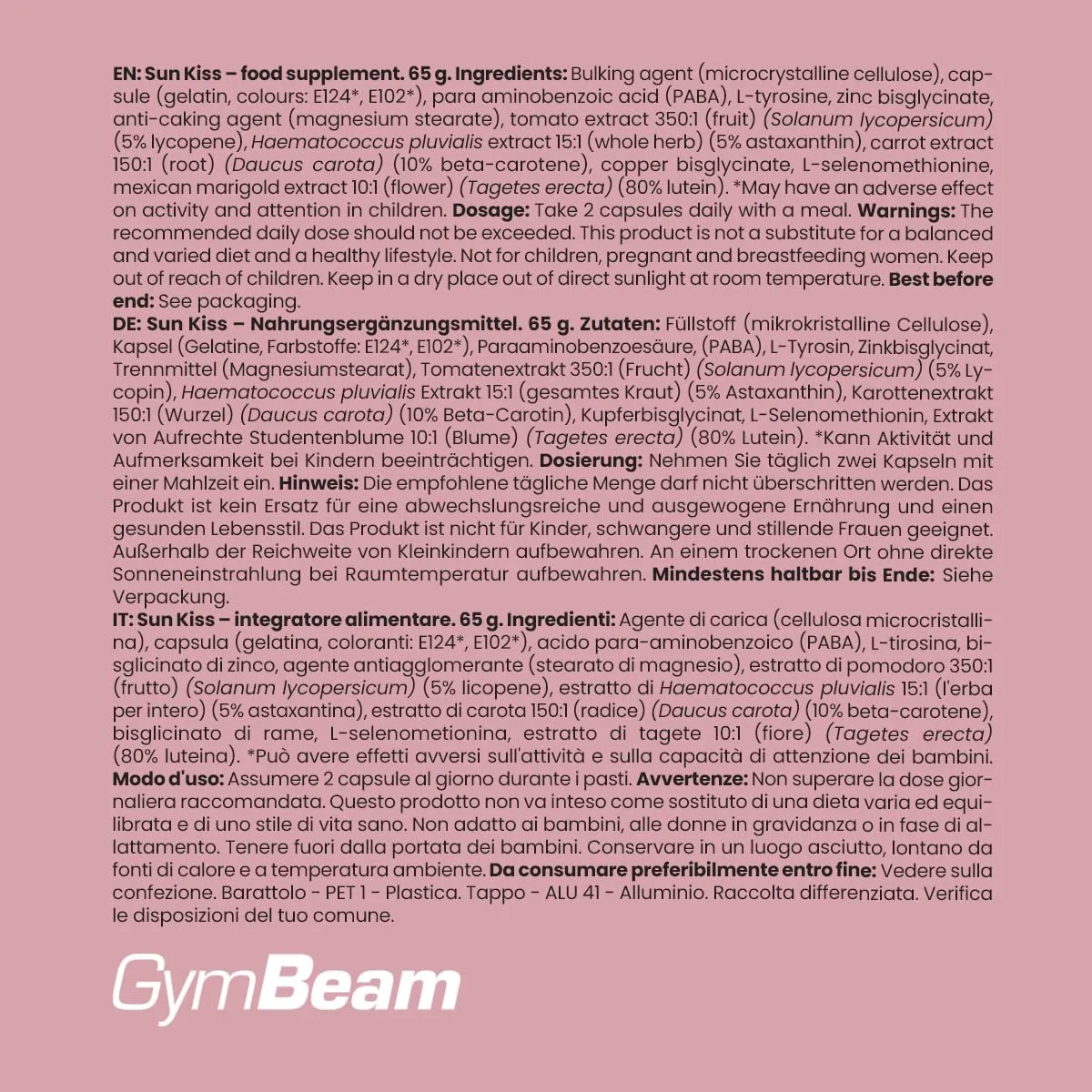 GymBeam Sun Kiss Integratore Abbronzatura 90 cps Zinco