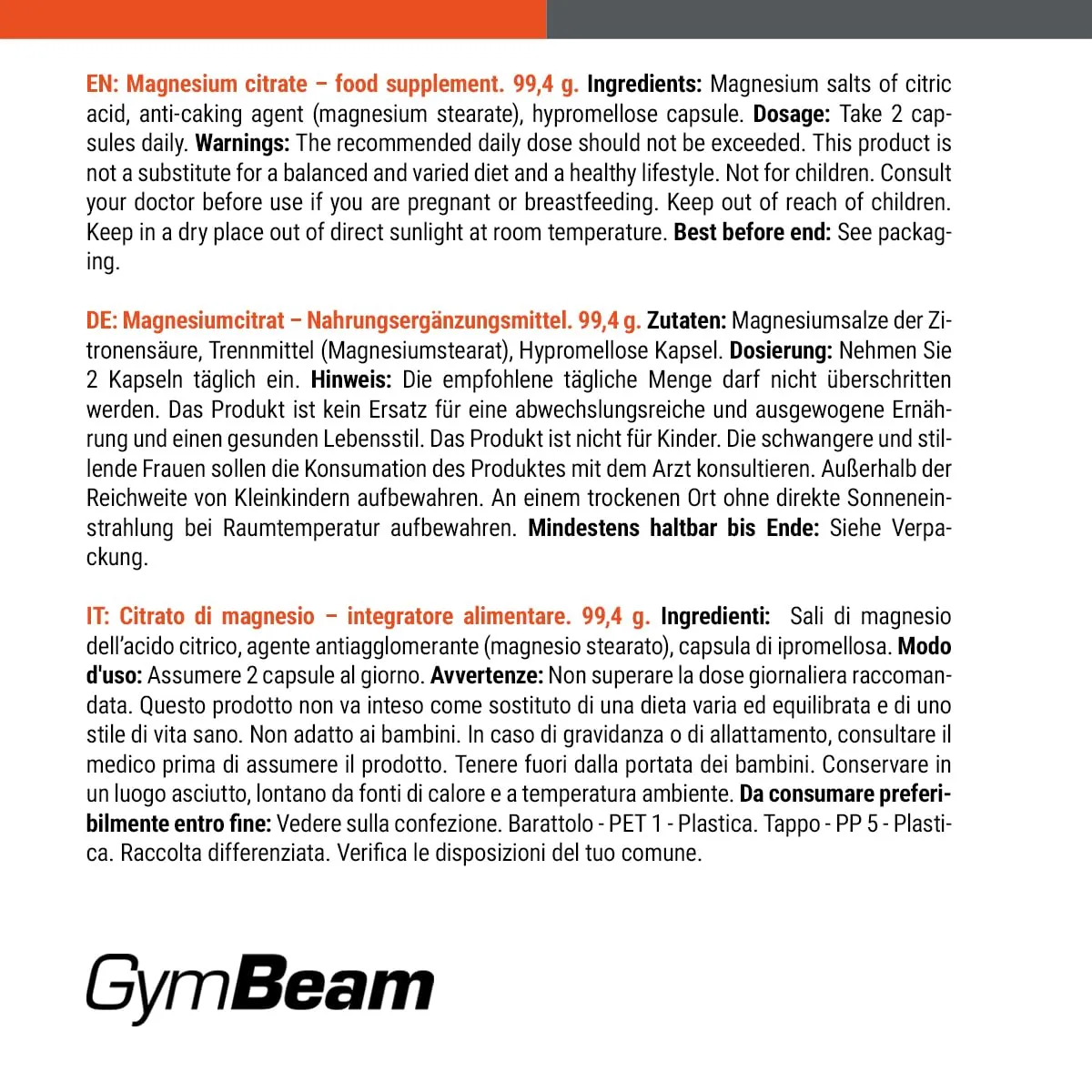 GymBeam Magnesio Citrato capsule forza recupero