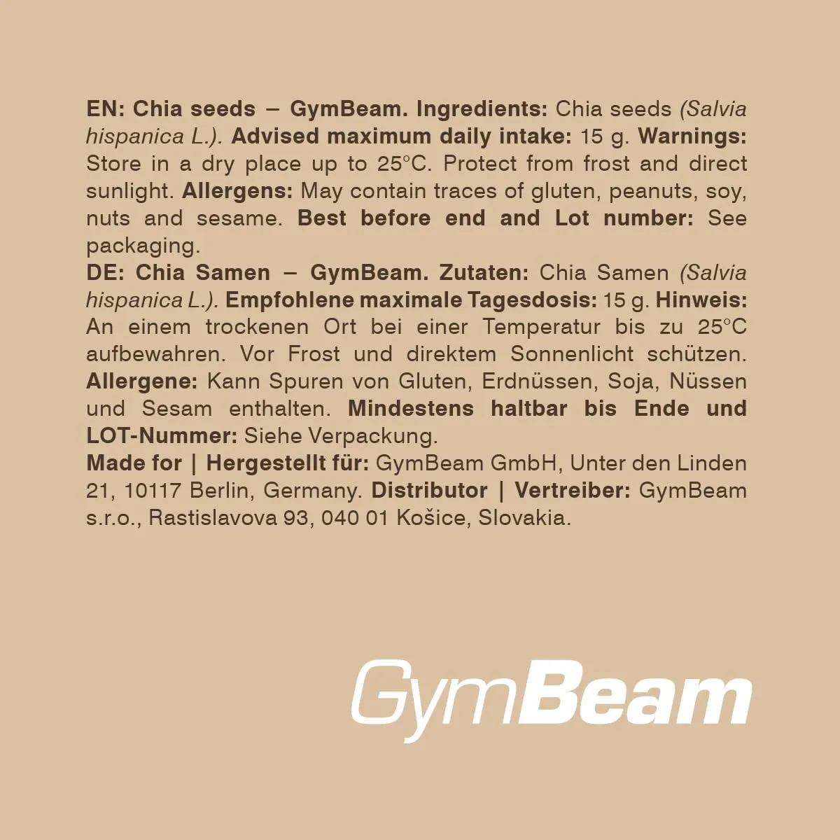 GymBeam Semi di Chia 900 g fibre proteine vegani