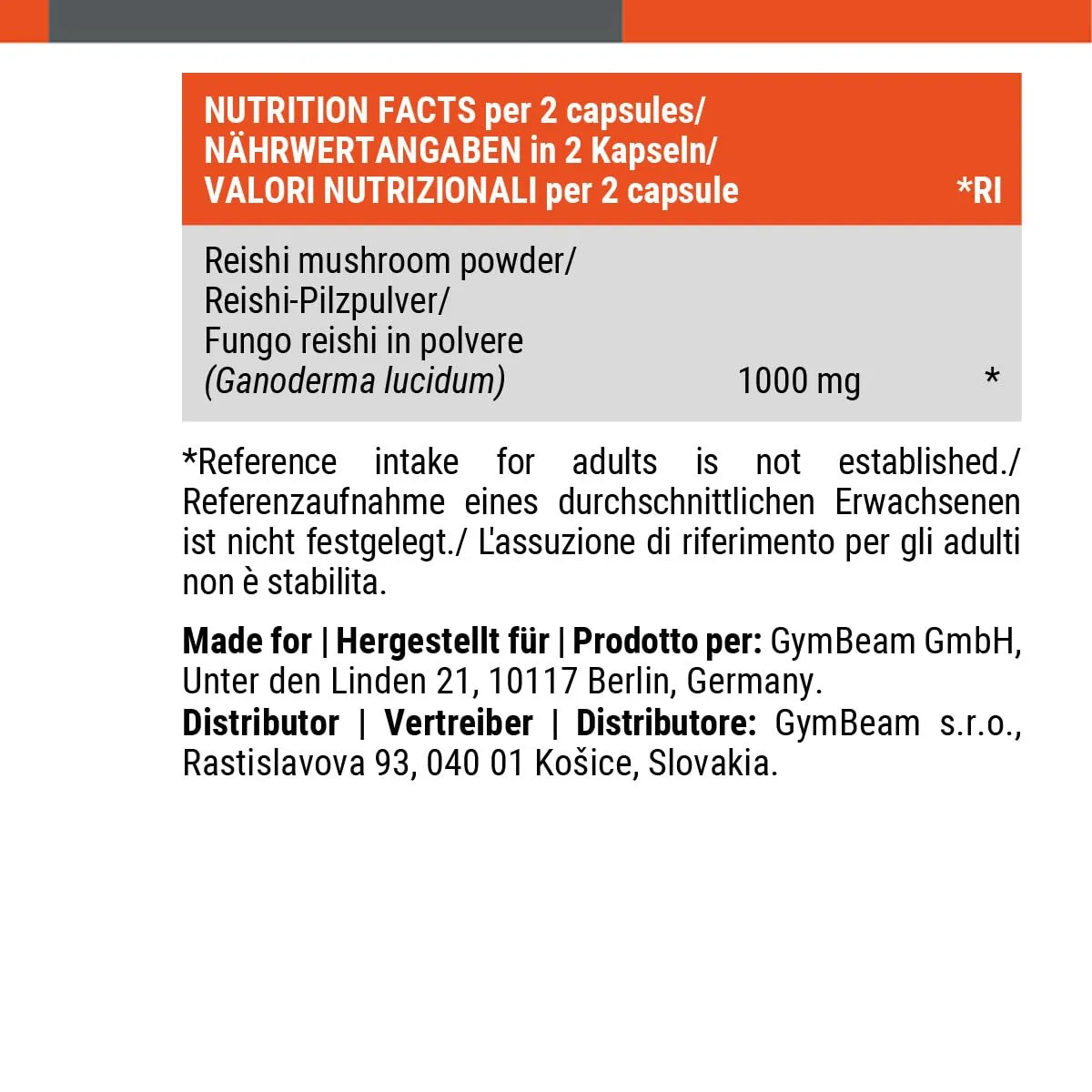 GymBeam Reishi capsule 90 cps 1000 mg fungo immunitario