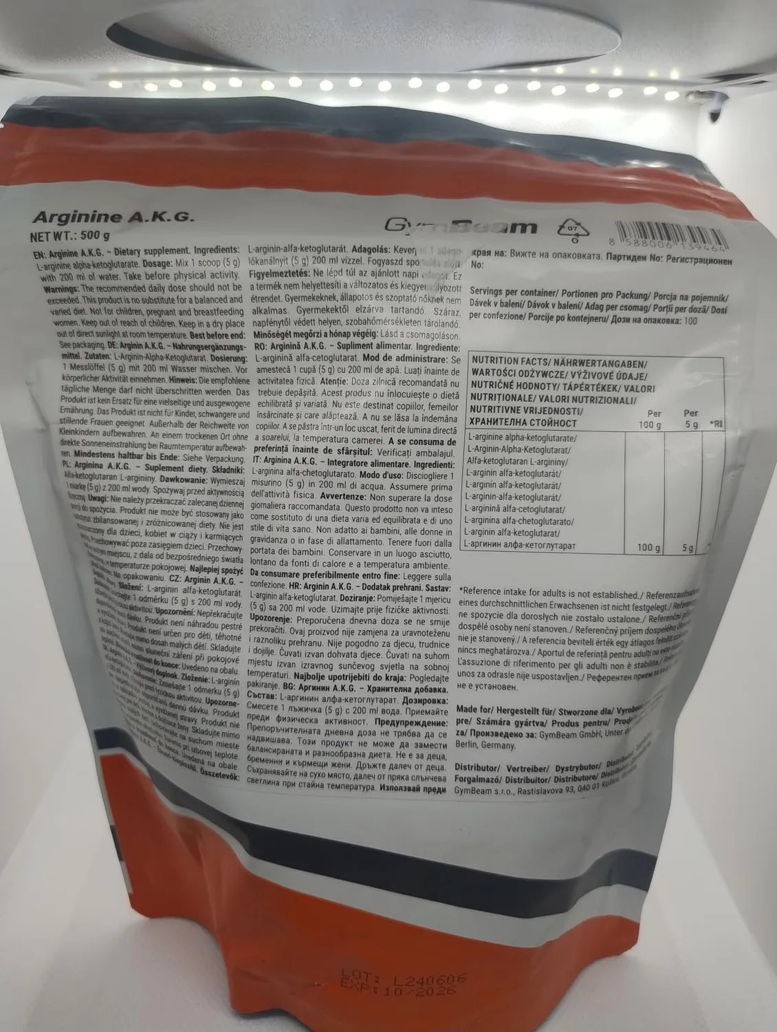 GymBeam Arginina AKG polvere 500 g neutra 5000 mg