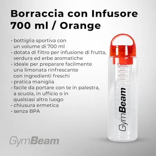 GymBeam Borraccia con Infusore 700 ml Trasparente Senza BPA