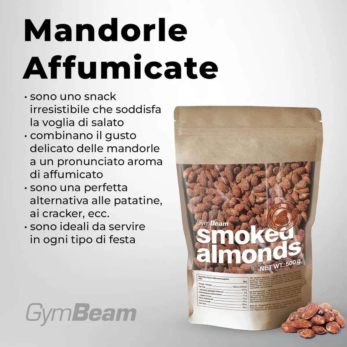 GymBeam Mandorle Affumicate Snack Salato 500g Proteico