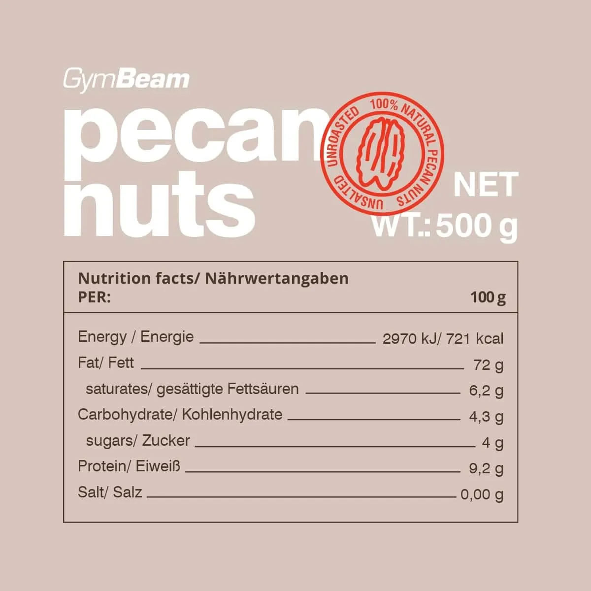 GymBeam Noci Pecan sgusciate 500 g omega dolci