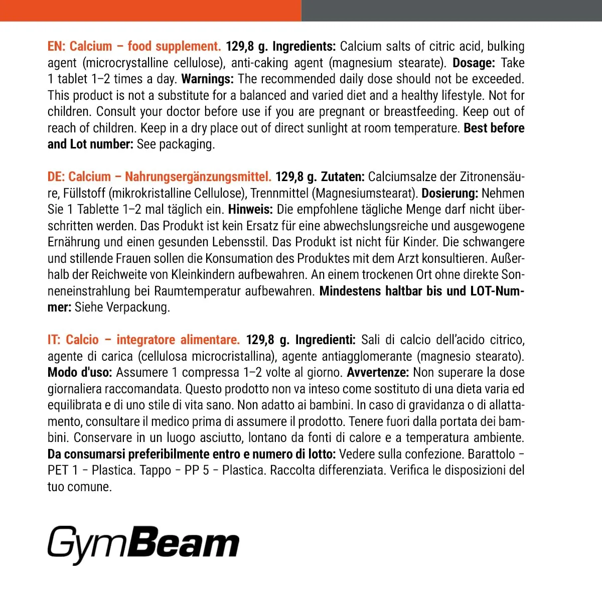 GymBeam Calcio 400 mg capsule 60 cps ossa e muscoli