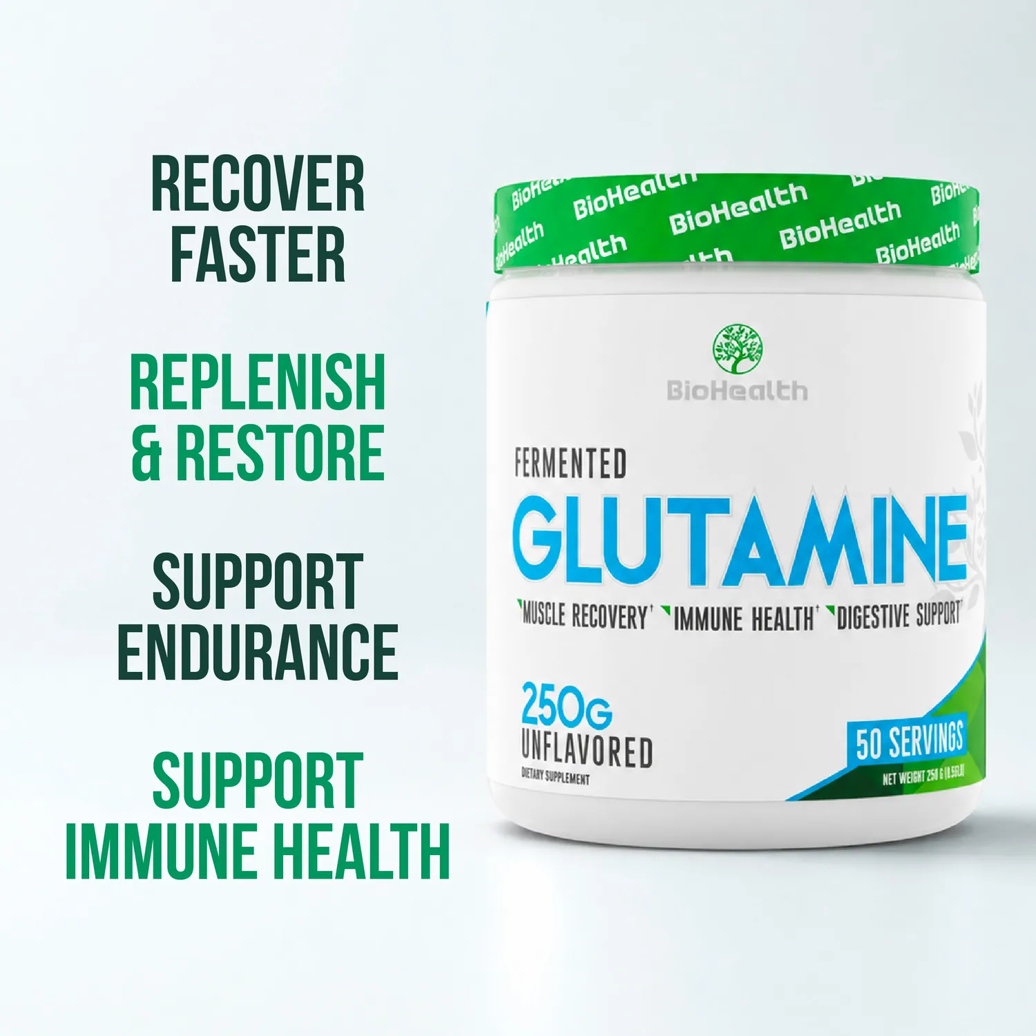 BioHealth Fermented L-Glutamine polvere recupero 50 porzioni