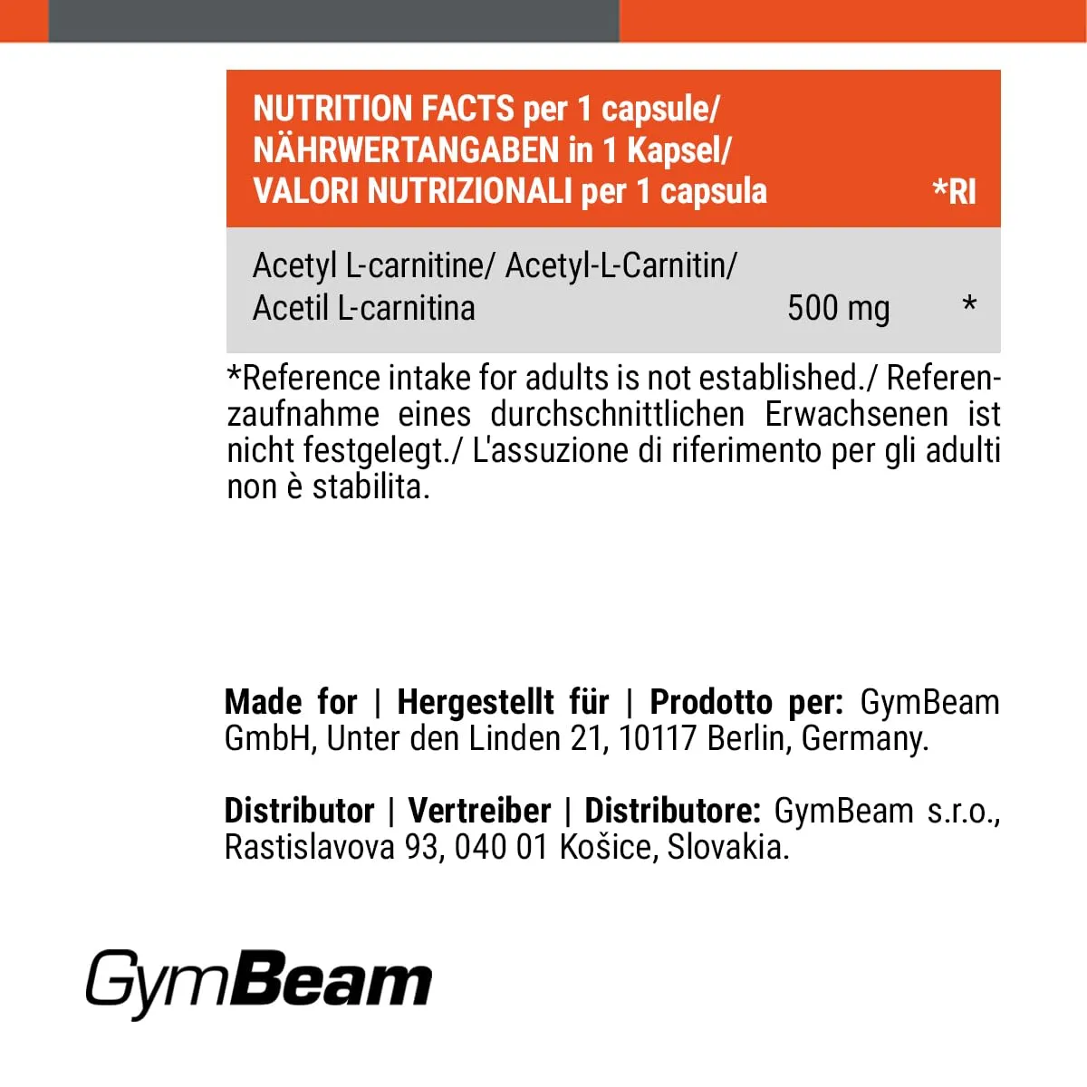 GymBeam Acetil L-Carnitina 500 mg capsule vegane