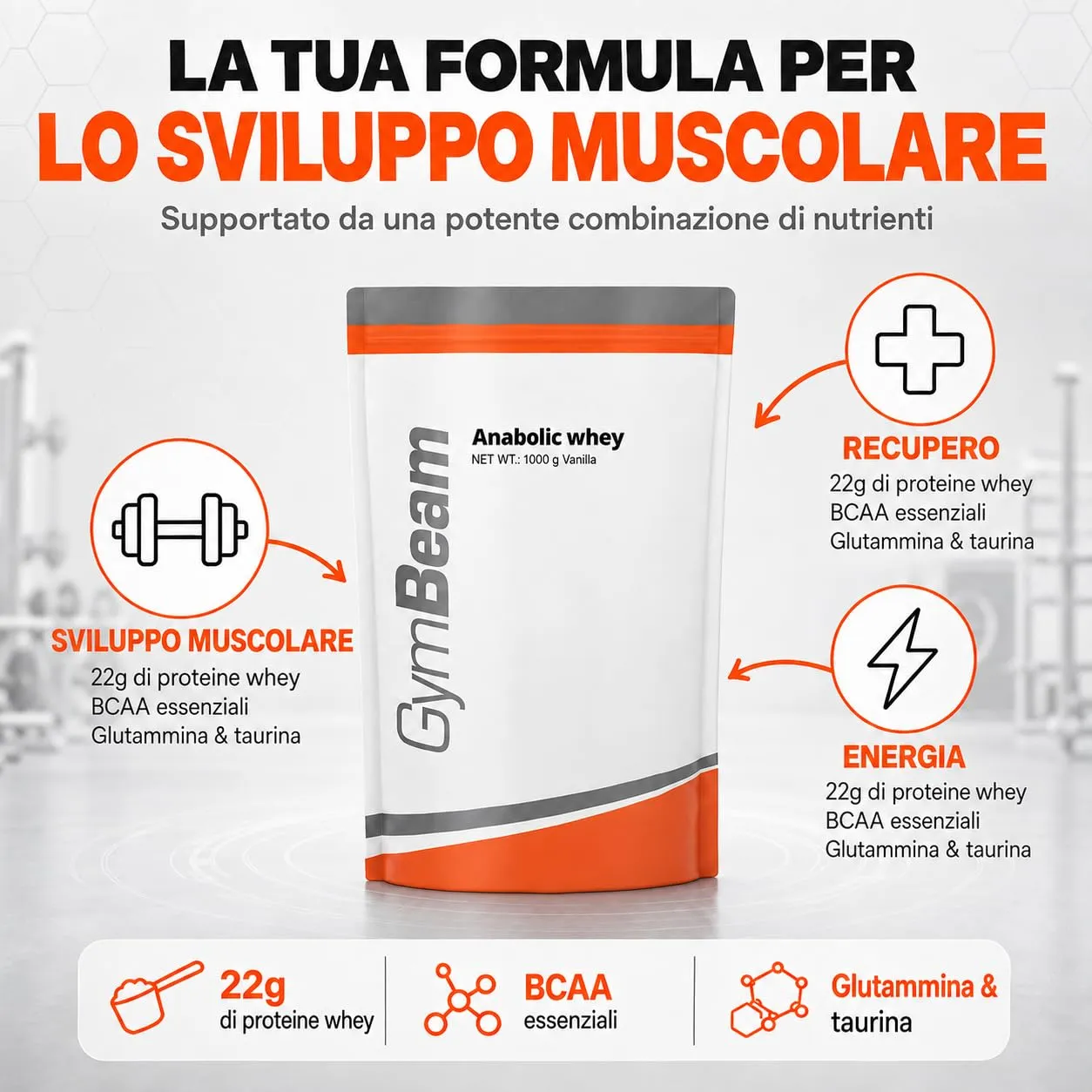 GymBeam Anabolic Whey proteine vaniglia 2500 g con creatina