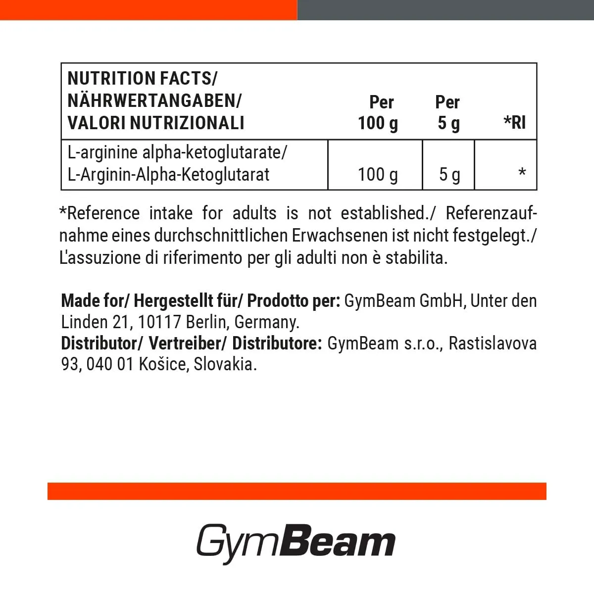 GymBeam Arginina AKG polvere 500 g neutra 5000 mg