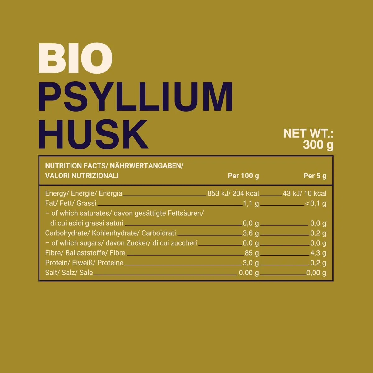 GymBeam Psillio BIO fibra 300 g senza glutine