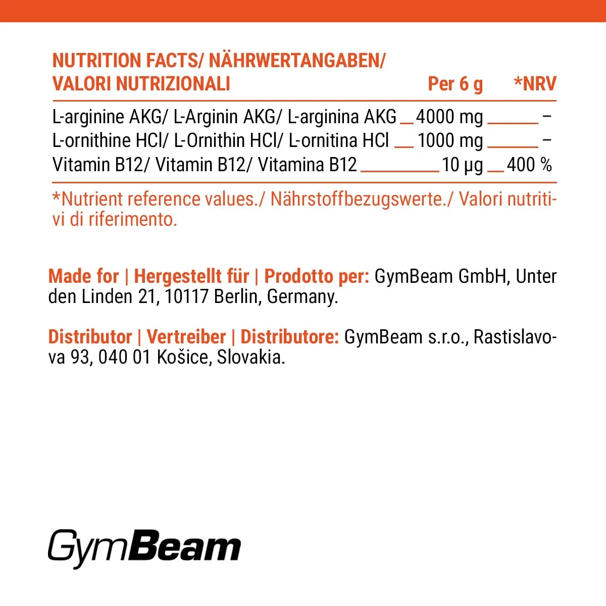 GymBeam Arginina Ornitina polvere 420 g lemon lime B12