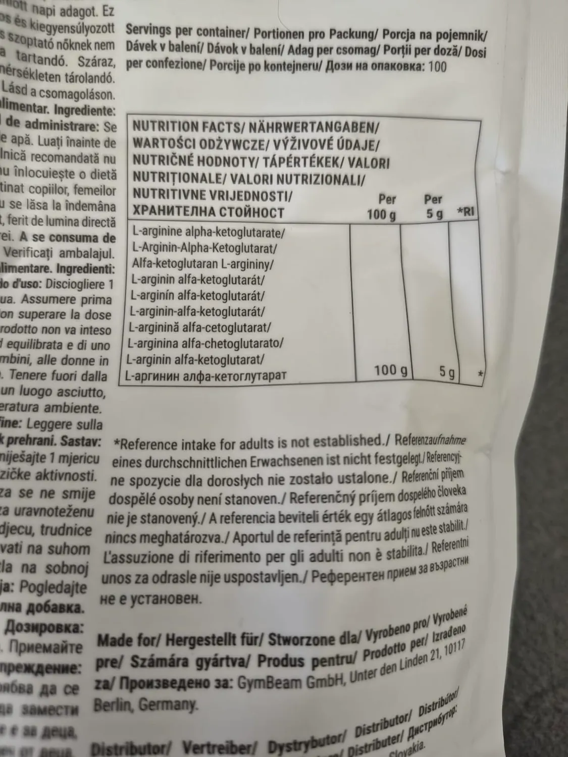 GymBeam Arginina AKG polvere 500 g neutra 5000 mg
