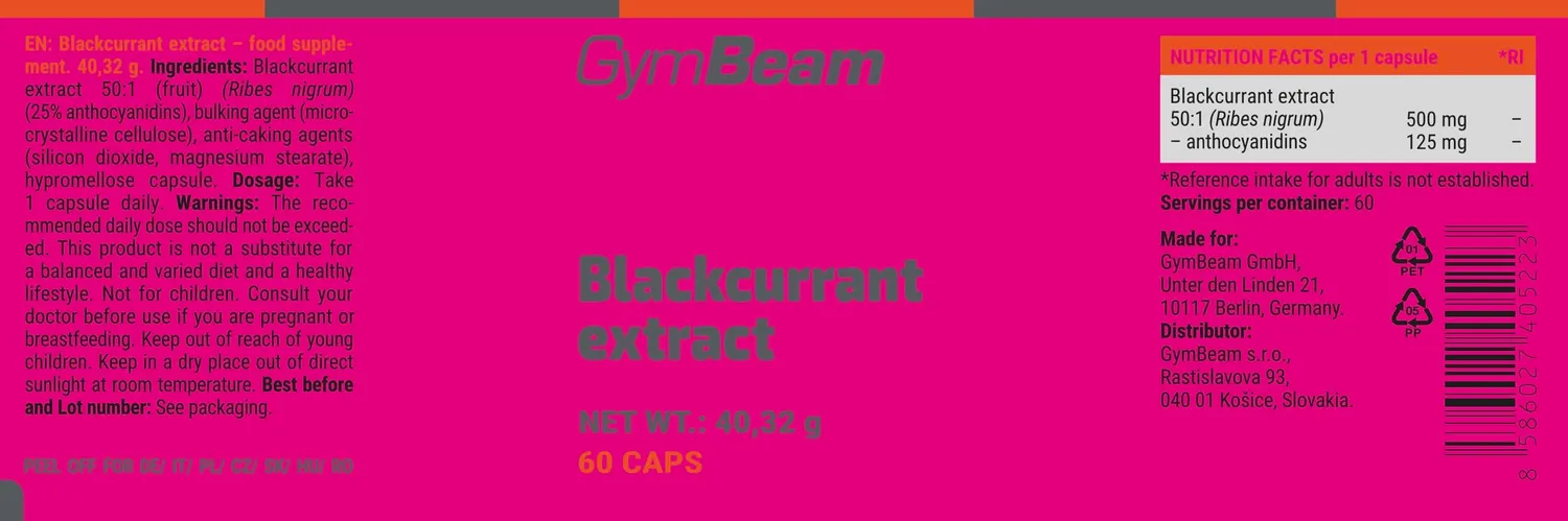 GymBeam Ribes Nero Integratore Circolazione 25% Antocianidine
