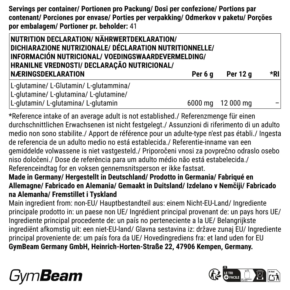 GymBeam L-Glutammina neutra 250 g fermentata pura