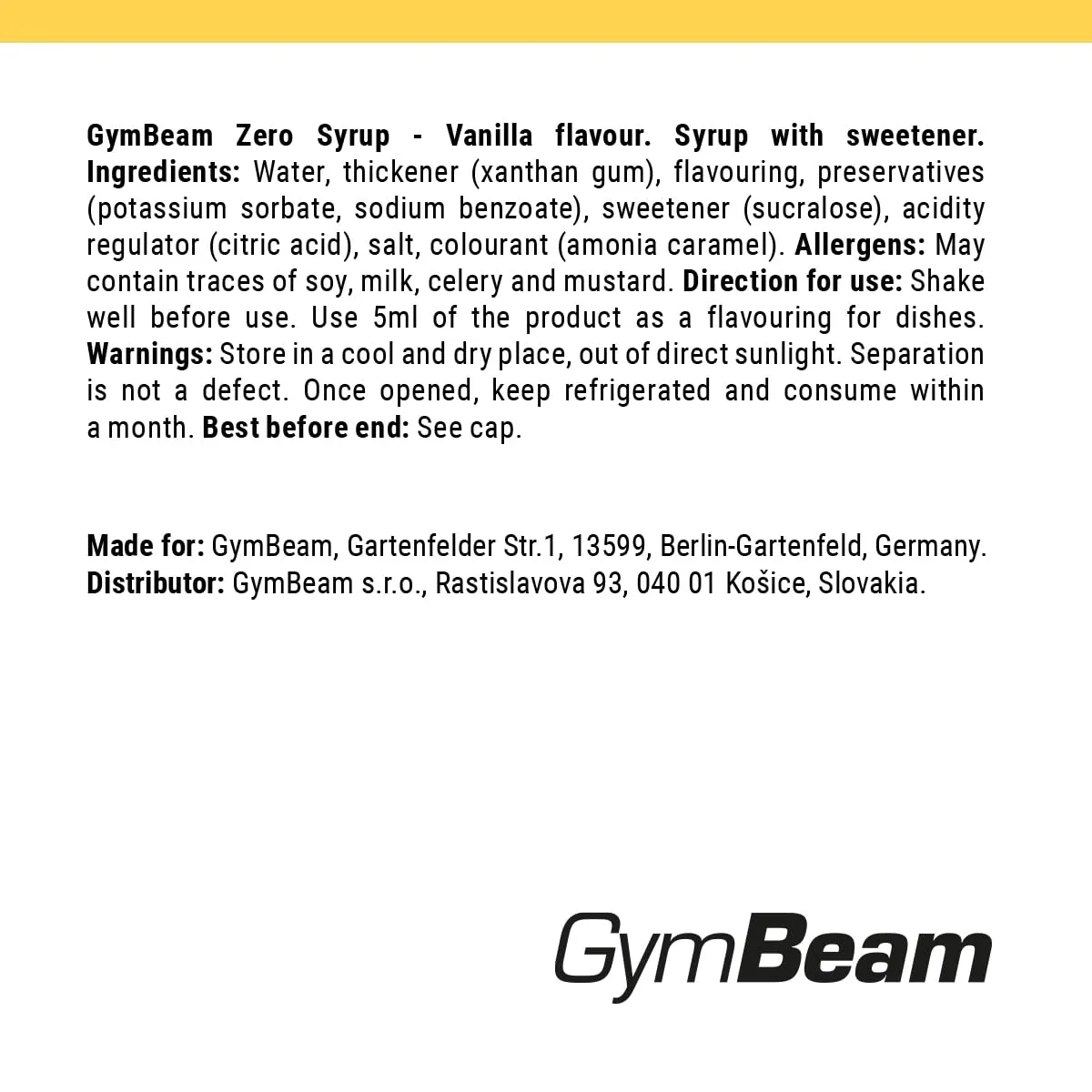 GymBeam Sciroppo ZERO vaniglia 350 ml zero calorie