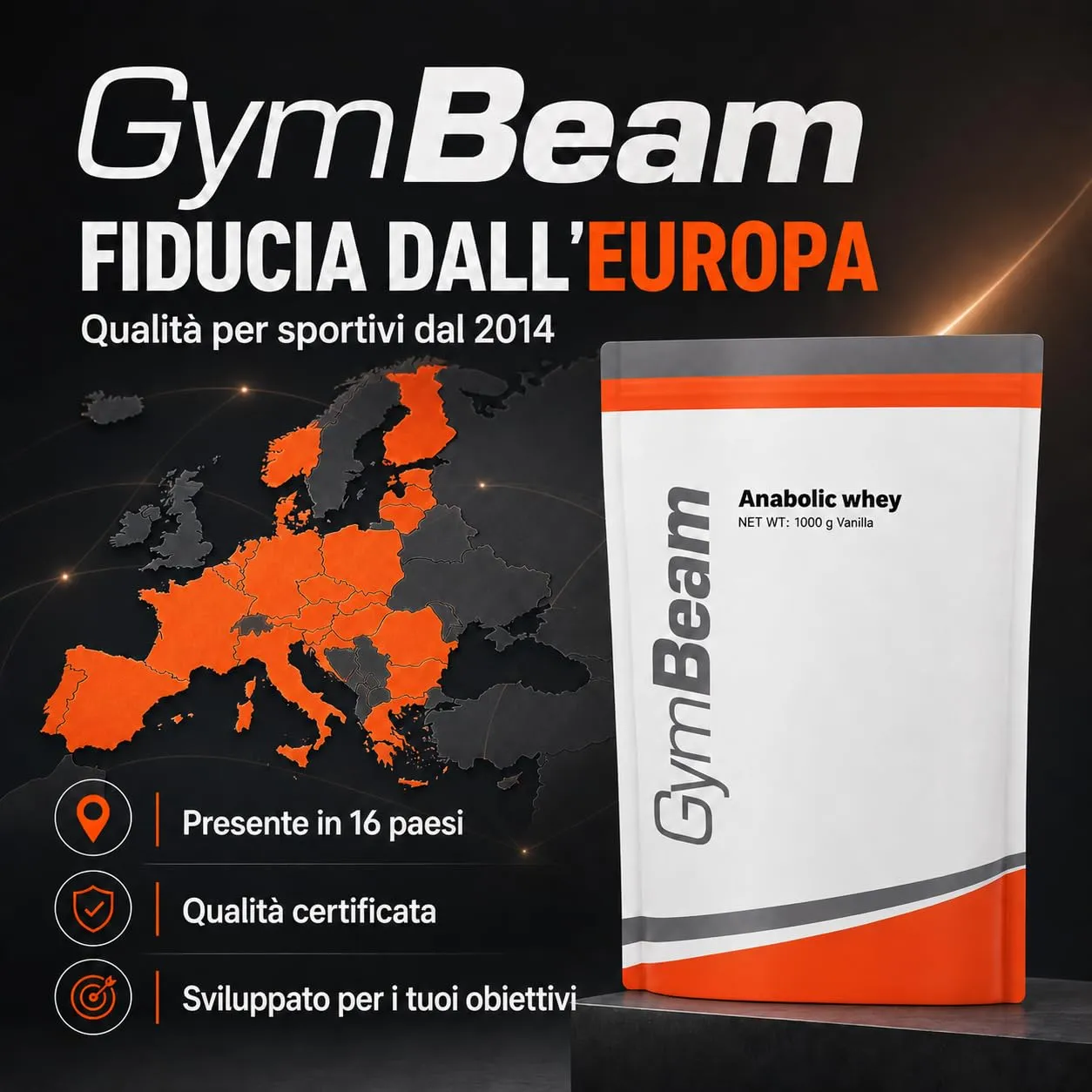 GymBeam Anabolic Whey proteine vaniglia 2500 g con creatina