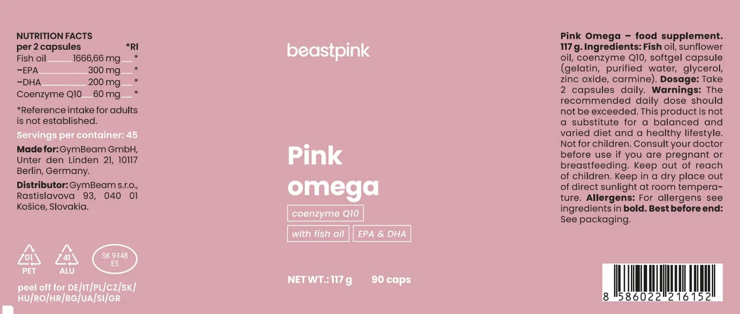 GymBeam Pink Omega 3 capsule donne 90 cps EPA DHA