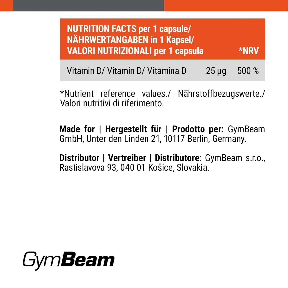 GymBeam Vitamina D3 1000 UI integratore 365 cps immunità