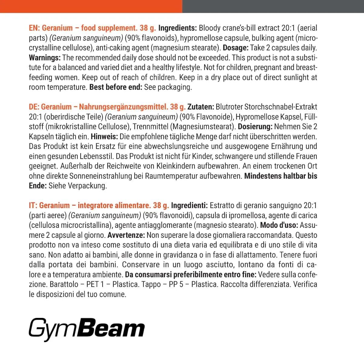 GymBeam Estratto Geranio Sanguigno capsule 90 cps antiossidante