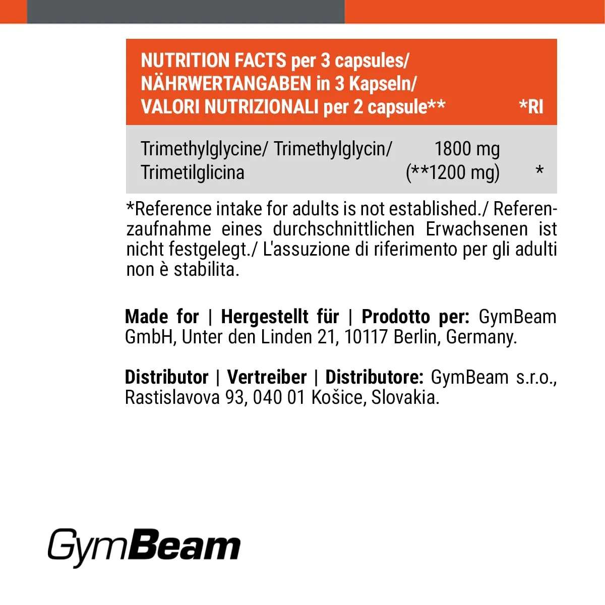 GymBeam TMG Betaina capsule 90 cps mentale sport
