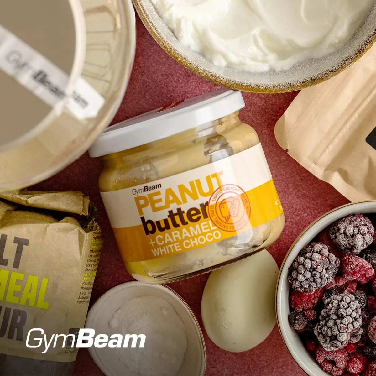 GymBeam Burro di Arachidi Cioccolato Bianco Caramello crema spalmabile proteica