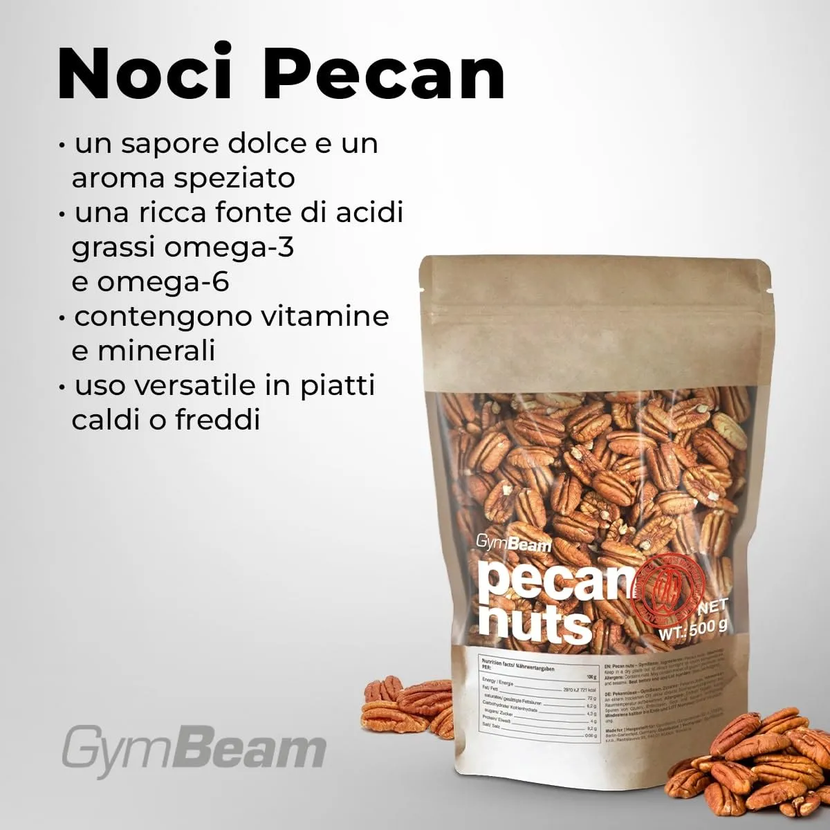 GymBeam Noci Pecan sgusciate 500 g omega dolci