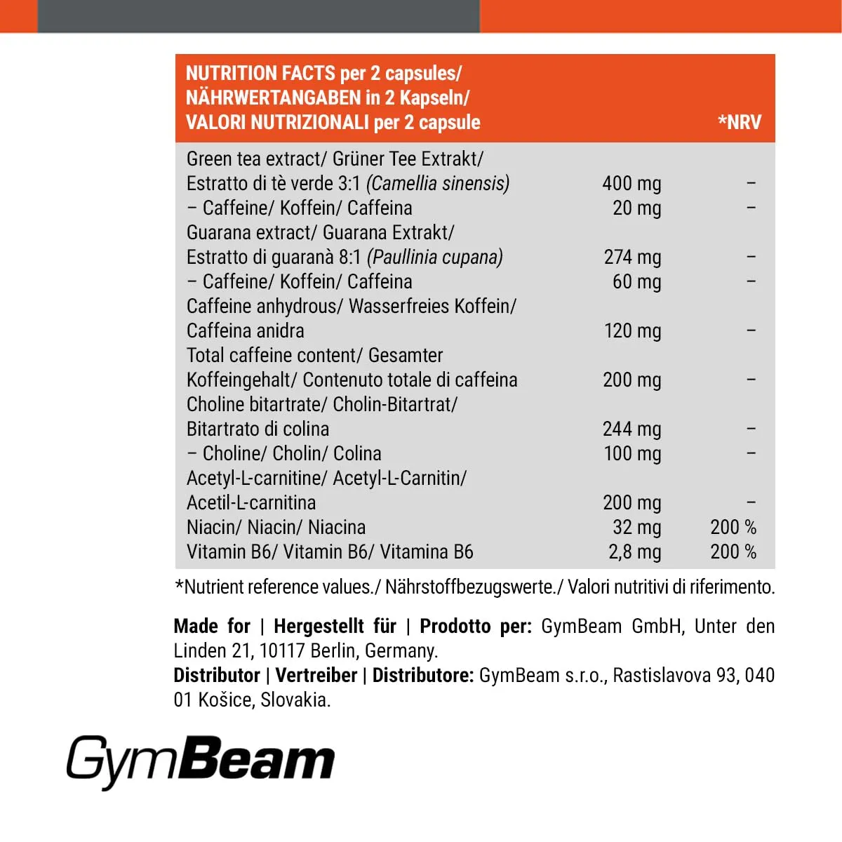 GymBeam Energy CAPS capsule energetiche 60 cps caffeina
