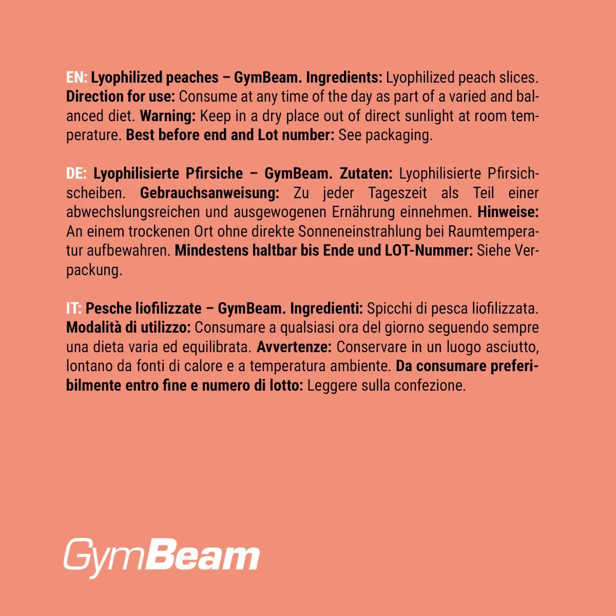 GymBeam Pesche Liofilizzate 100 g snack croccante