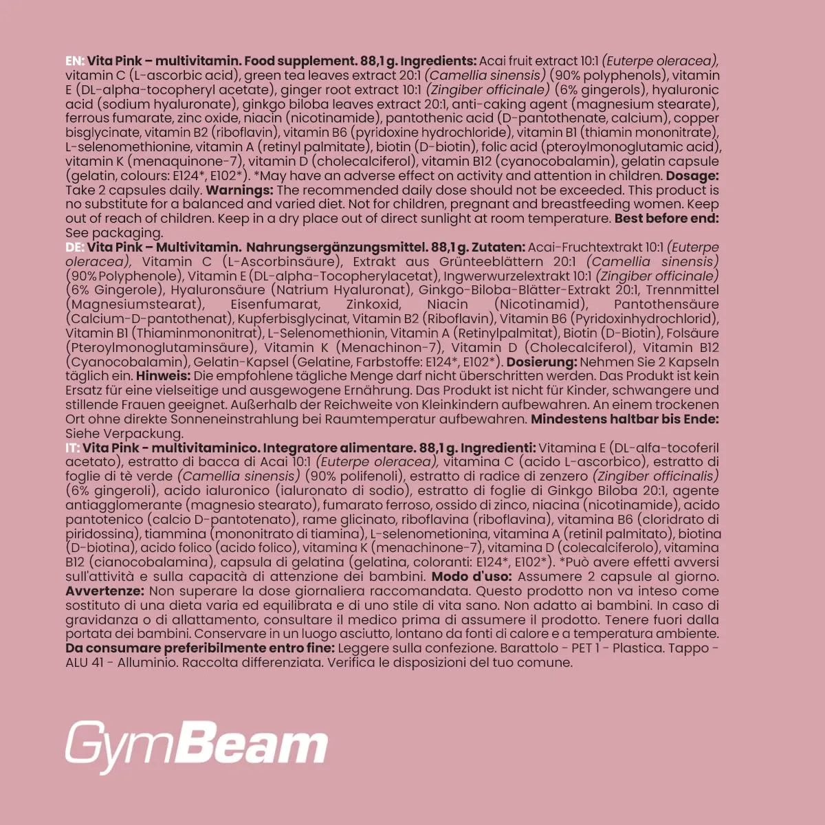 GymBeam Vita Pink multivitaminico donna 120 capsule energia