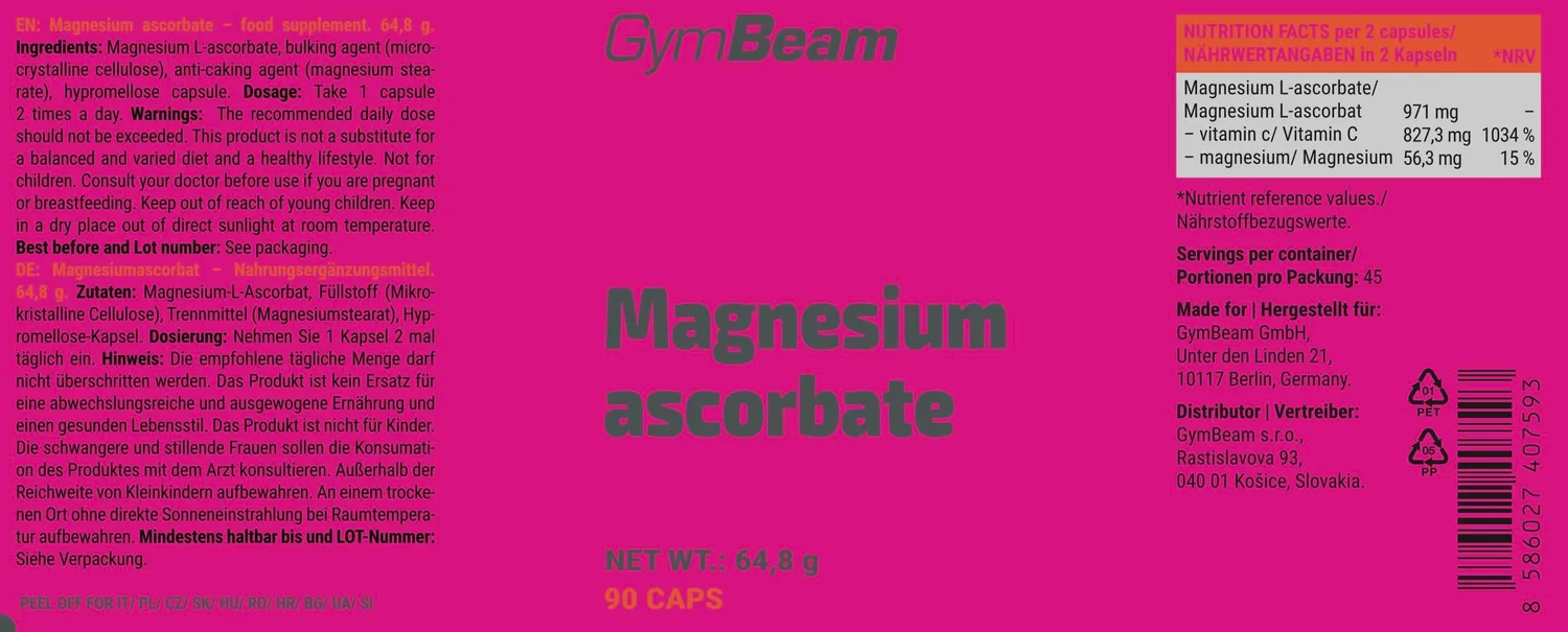 GymBeam L-Ascorbato di Magnesio Integratore Non Acido