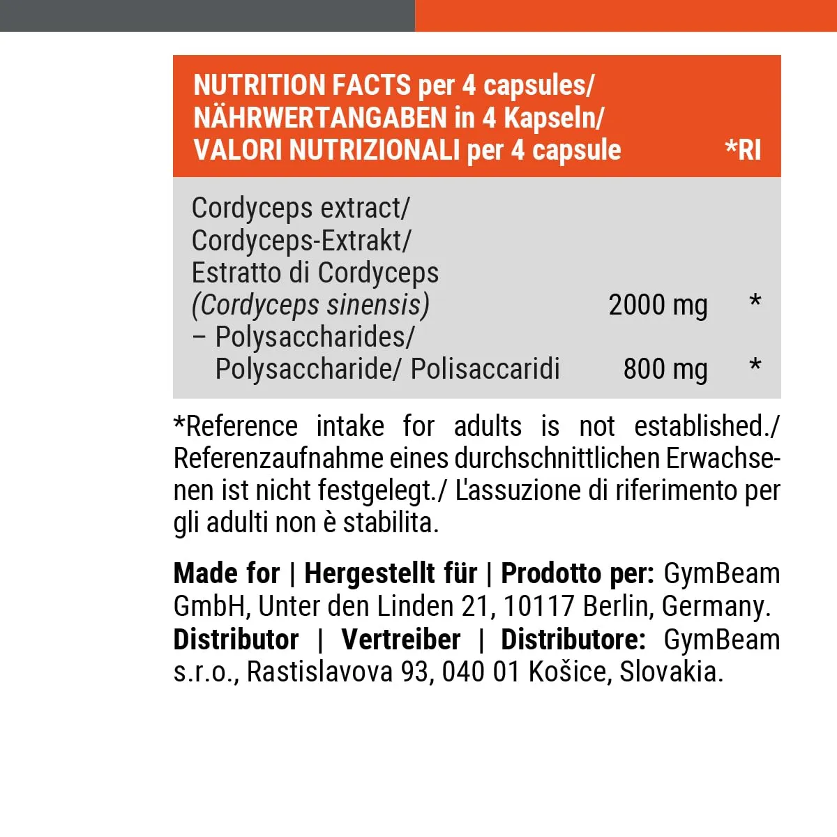 GymBeam Cordyceps Sinensis capsule 90 cps 500 mg 40% polisaccaridi