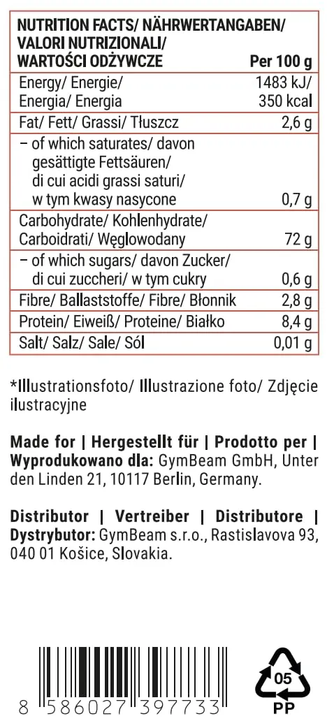 GymBeam Riso Rosso Jasmine Integrale 500 g bio