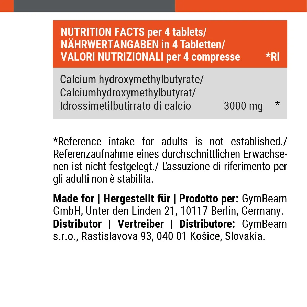 GymBeam HMB Integratore Massa Muscolare Compresse Leucina